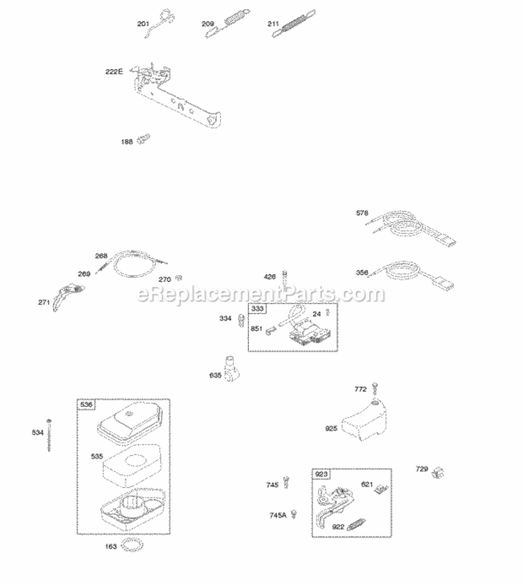 Air Cleaner Brake Controls Covers Governor Spring Ignition Diagram and Parts List for 09L702-0587-F1  Briggs and Stratton Engine